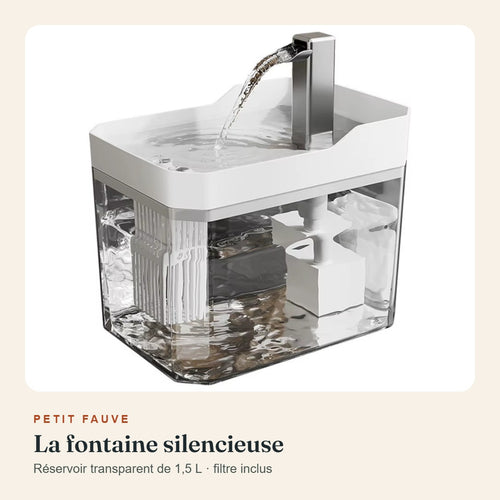 Fontaine à eau silencieuse pour chat 1,5 L, Petit Fauve